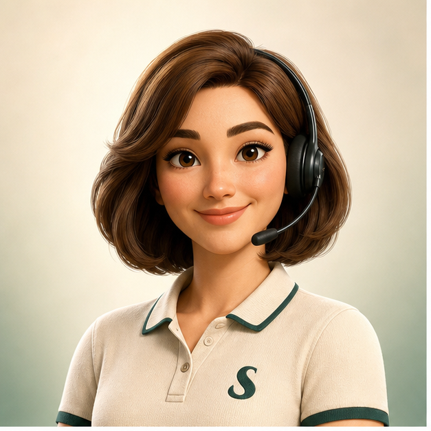 Sophia, the Sentus AI front-desk assistant, shown as a warm brunette teammate wearing a headset and Sentus polo.